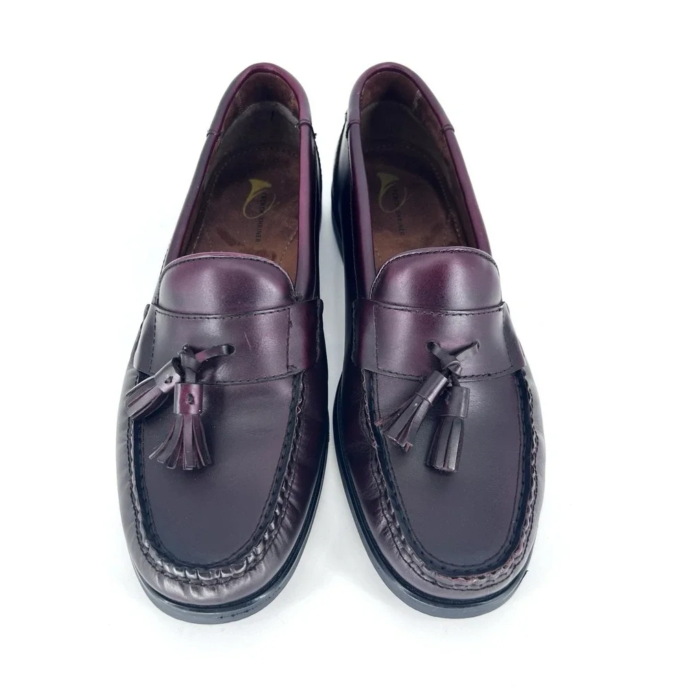 French Shriner‎ Gaffney Mens 10M Burgandy Loafers  Slip-On Tassels Leather